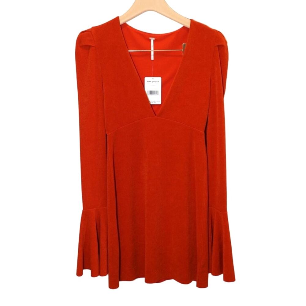 Free People - NWT Talk About It Long Sleeve Mini Dress in Flame / Size XS